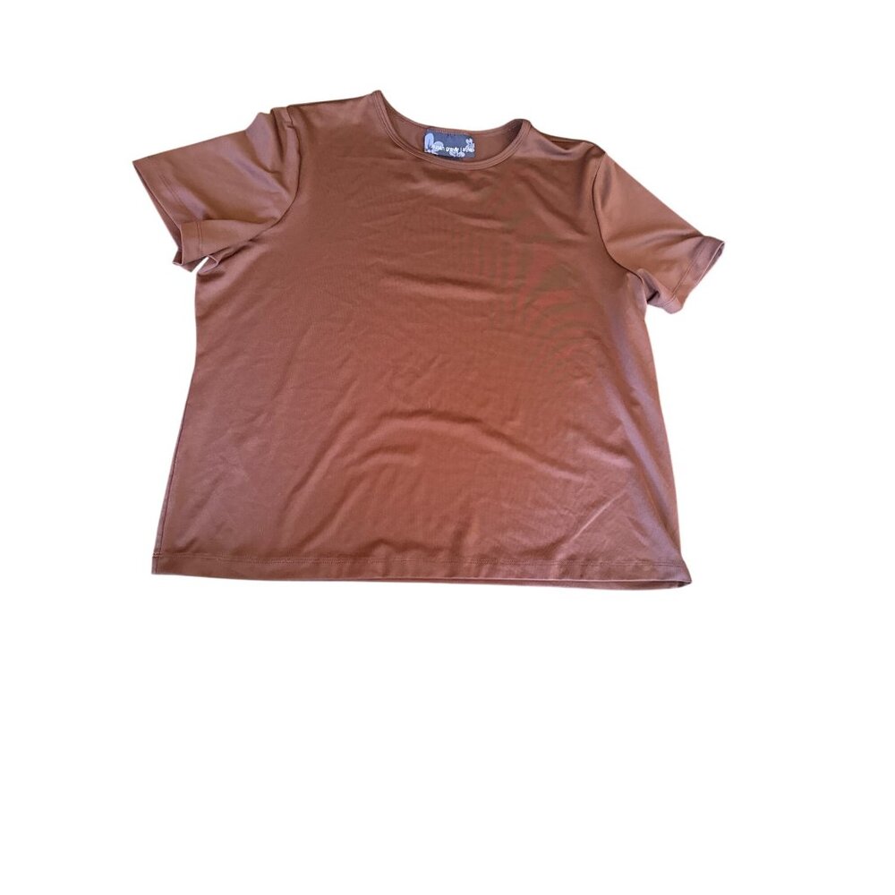 Susan Graver 1X Brown Short-Sleeve Top Liquid Knit Made In USA